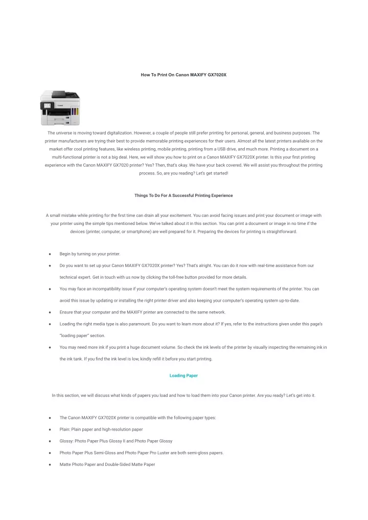 how to print on canon maxify gx7020x