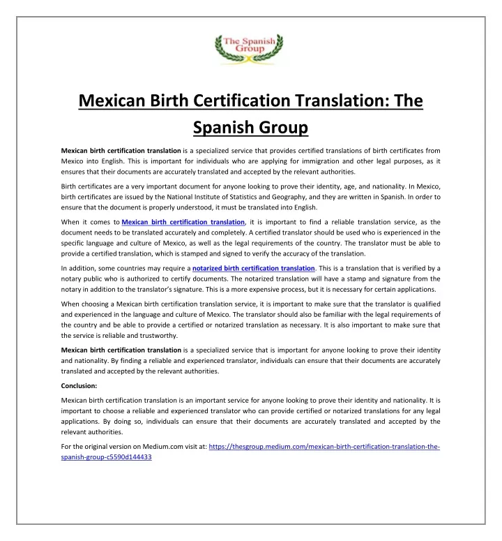 mexican birth certification translation