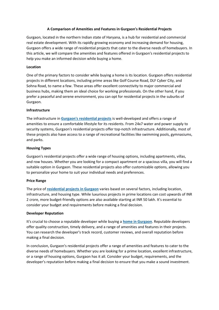 PPT - A Comparison of Amenities and Features in Gurgaon's Residential ...