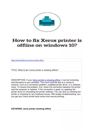 What to do if xerox printer is showing offline?