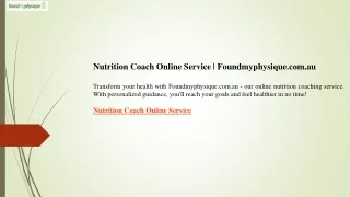 Nutrition Coach Online Service  Foundmyphysique.com.au
