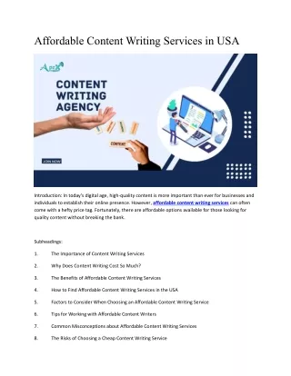 Affordable Content Writing Services in USA