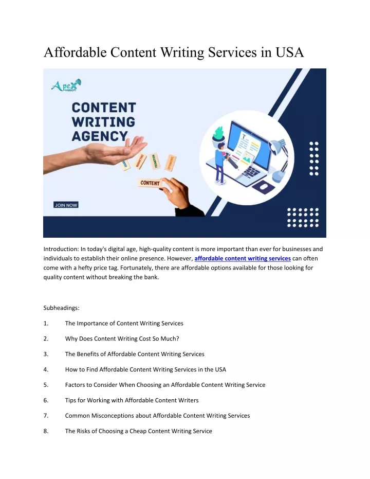 affordable content writing services in usa