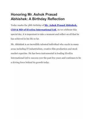 Happy B'Day Mr Ashok Prasad Abhishek