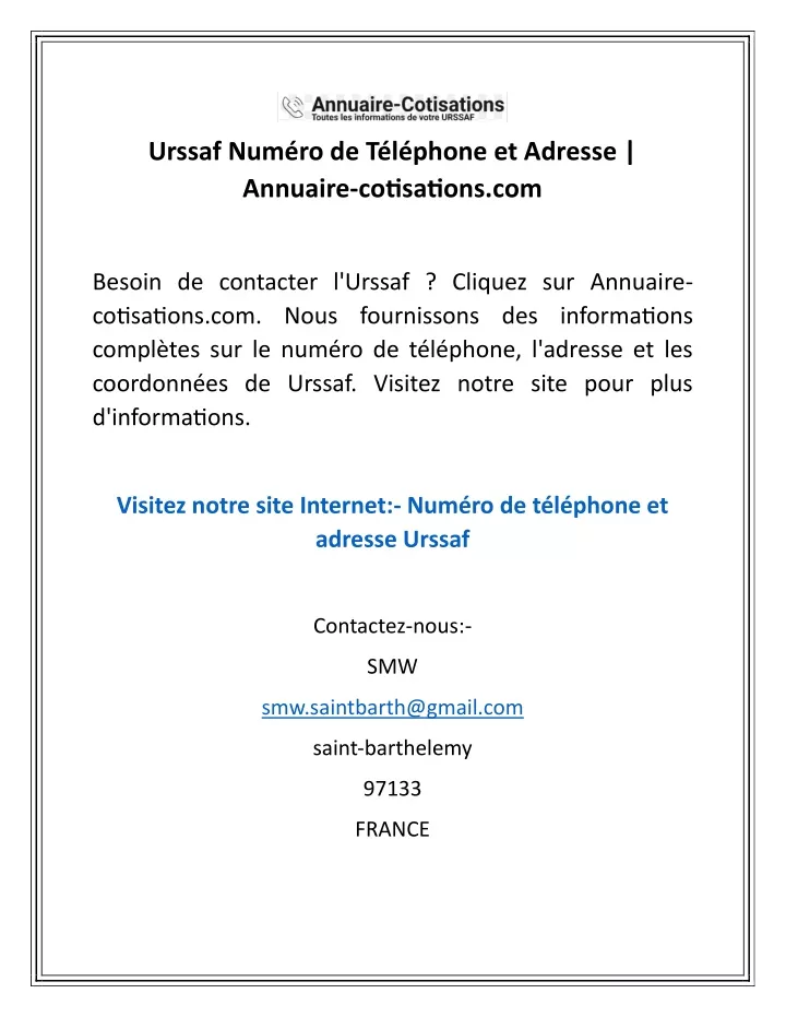 urssaf num ro de t l phone et adresse annuaire