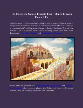 The Magic of a Golden Triangle Tour - Things To Look Forward To