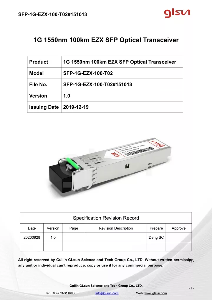 sfp 1g ezx 100 t02 151013