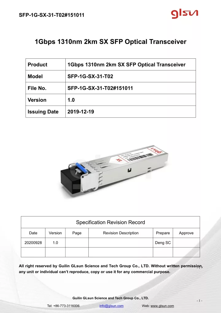 sfp 1g sx 31 t02 151011