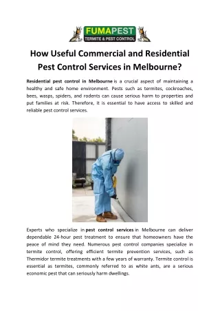How Useful Commercial and Residential Pest Control Services in Melbourne