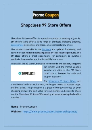 Shopclues 99 Store Offers