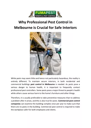 Why Professional Pest Control in Melbourne is Crucial for Safe Interiors