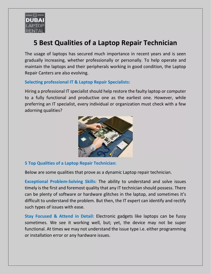 5 best qualities of a laptop repair technician