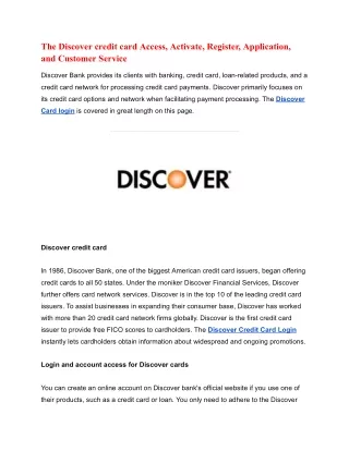 The Discover credit card Access, Activate, Register, Application, and Customer