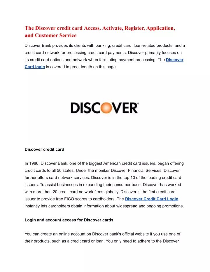 the discover credit card access activate register
