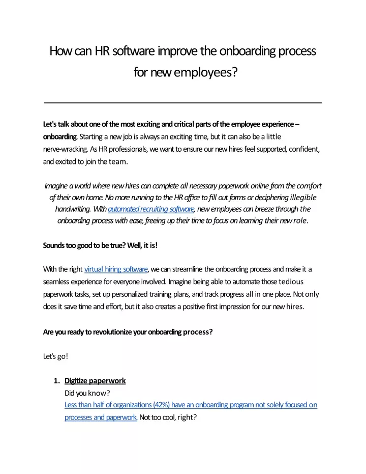 how can hr software improve the onboarding process for new employees