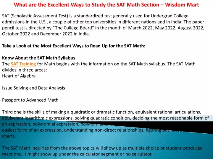 what are the excellent ways to study the sat math