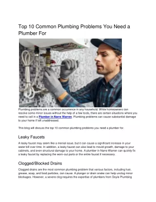 Top 10 Common Plumbing Problems You Need a Plumber For