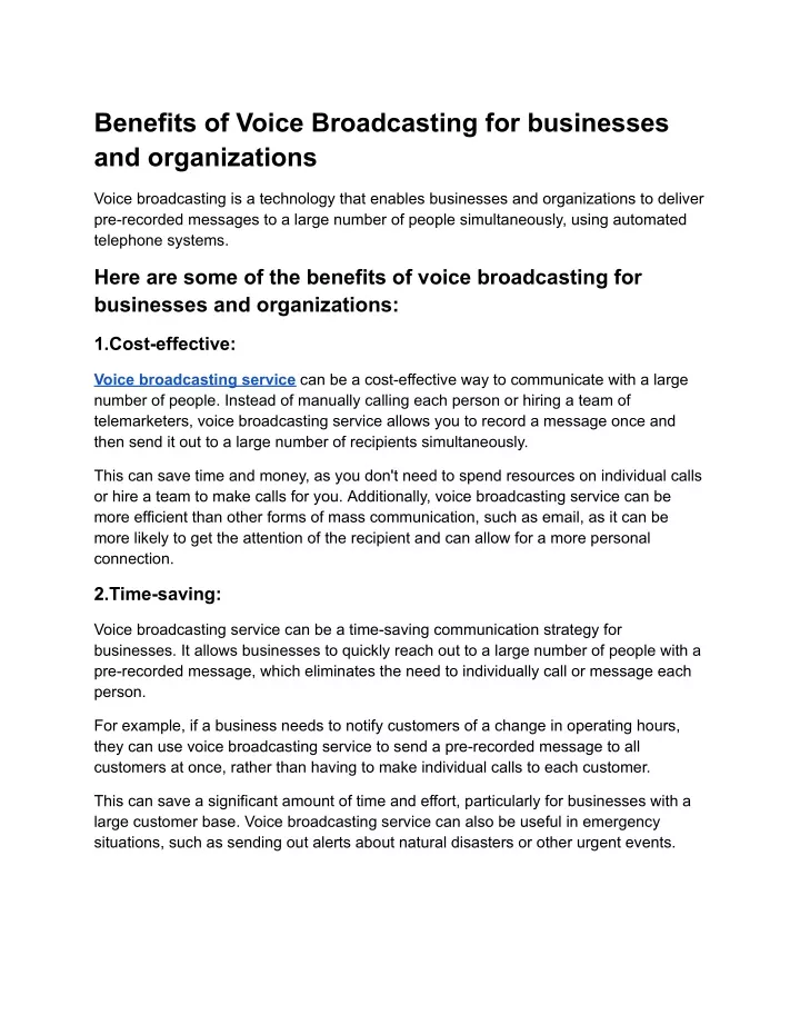 benefits of voice broadcasting for businesses