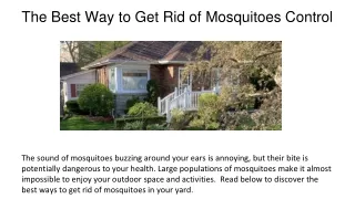 The Best Way to Get Rid of Mosquitoes Control