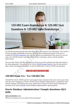 1Z0-082 Exam Braindumps & 1Z0-082 Quiz Questions & 1Z0-082 Valid Braindumps