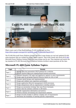 Exam PL-600 Simulator Free, Real PL-600 Questions