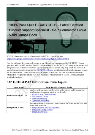 100% Pass Quiz E-C4HYCP-12 - Latest Certified Product Support Specialist - SAP Commerce Cloud Valid Dumps Book