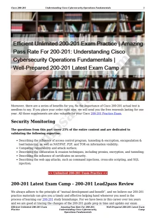 Efficient Unlimited 200-201 Exam Practice | Amazing Pass Rate For 200-201: Understanding Cisco Cybersecurity Operations