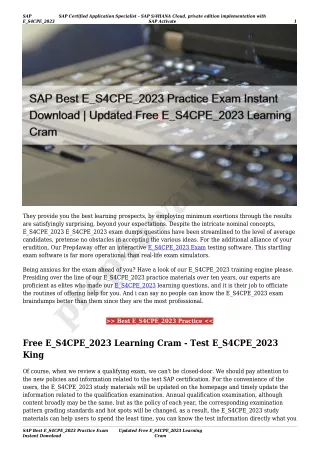 SAP Best E_S4CPE_2023 Practice Exam Instant Download | Updated Free E_S4CPE_2023 Learning Cram