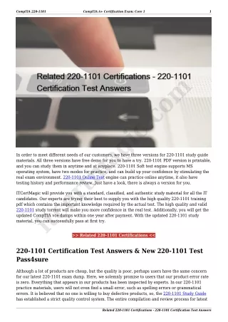 Related 220-1101 Certifications - 220-1101 Certification Test Answers