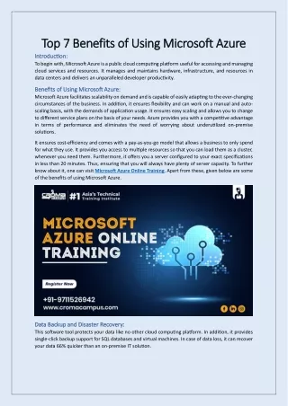 Top 7 Benefits of Using Microsoft Azure