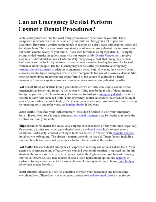 Can an Emergency Dentist Perform Cosmetic Dental Procedures
