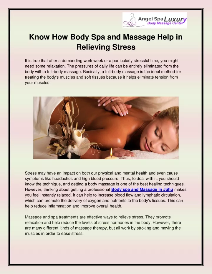 know how body spa and massage help in relieving