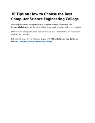 10 Tips on How to Choose the Best Computer Science Engineering College