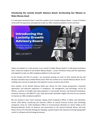 introducing the lucinity growth advisory board