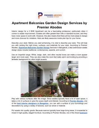 Apartment Balconies Garden Design Services by Premier Abodes