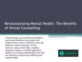 Revolutionizing Mental Health The Benefits of Virtual Counselling