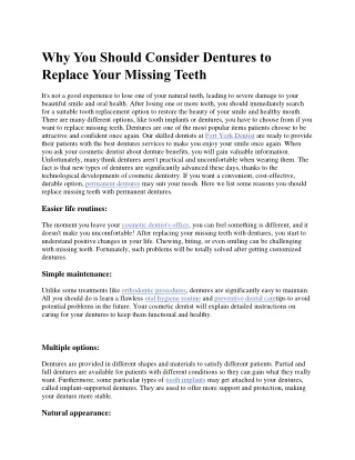 Why You Should Consider Dentures to Replace Your Missing Teeth