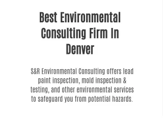 Best Environmental Consulting Firm In Denver| S&R Environmental Consulting