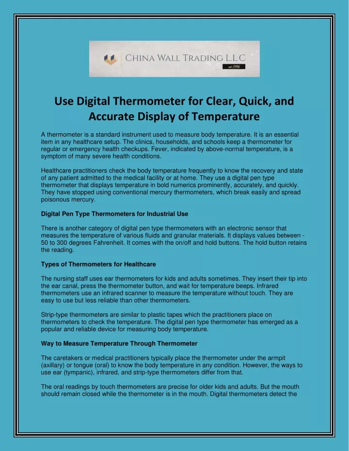 use digital thermometer for clear quick