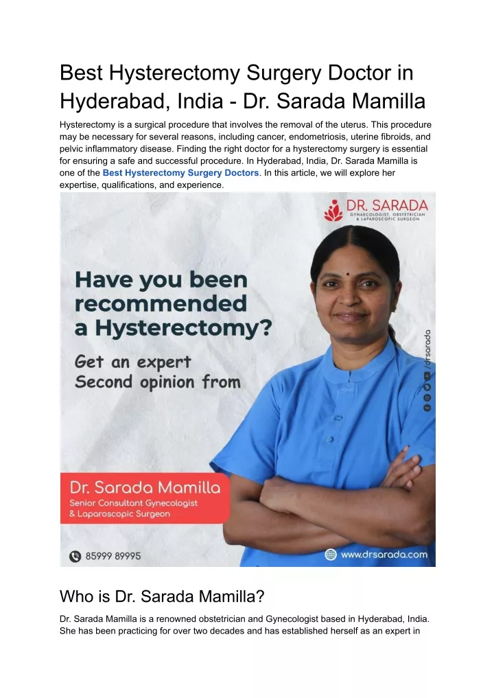 best hysterectomy surgery doctor in hyderabad