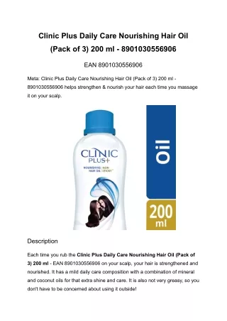 Clinic Plus Daily Care Nourishing Hair Oil