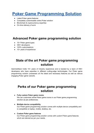 poker game programming solution
