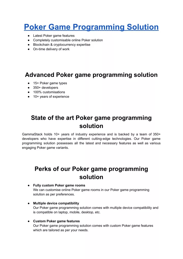 poker game programming solution