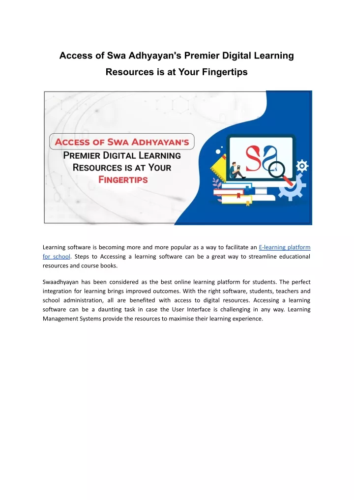 access of swa adhyayan s premier digital learning