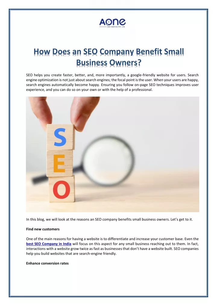 how does an seo company benefit small business