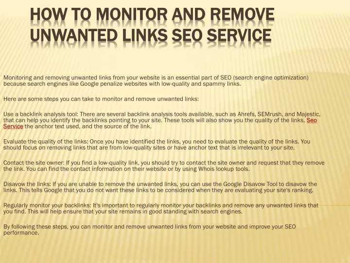 how to monitor and remove unwanted links seo service