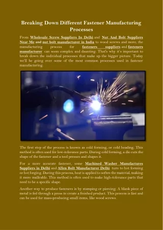 breaking down different fastener manufacturing
