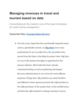 Managing revenues in travel and tourism based on data