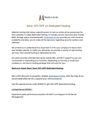 Save 10% OFF on Dedicated Hosting