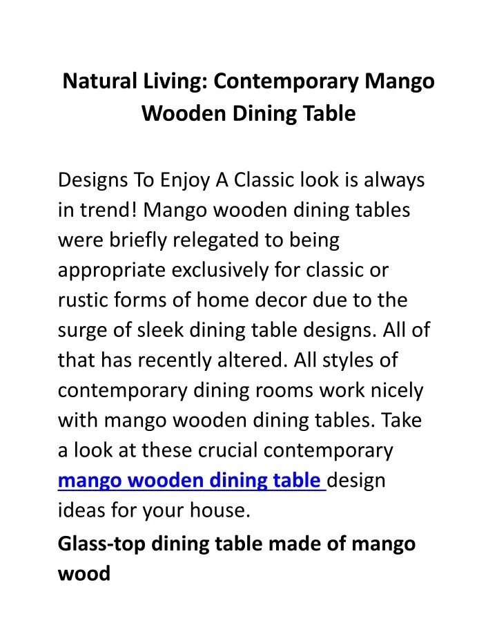 natural living contemporary mango wooden dining